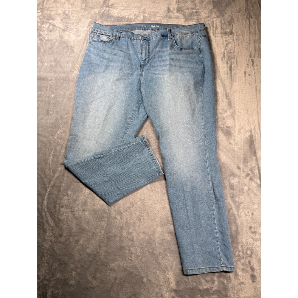Style & Co Jeans Womens 20W Blue Denim Cotton Stretch High Rise Straight Leg